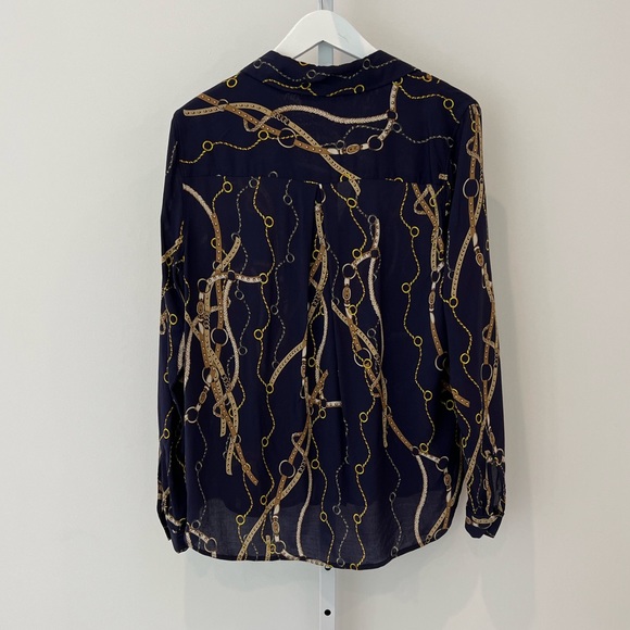 L’AGENCE BLUE EQUESTRIAN STRAP PRINT SHIRT SIZE LARGE NWOTS! - Picture 5 of 13